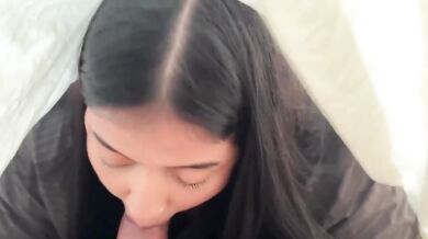 My step sister surprises me with a big ass cumshot under the blankets