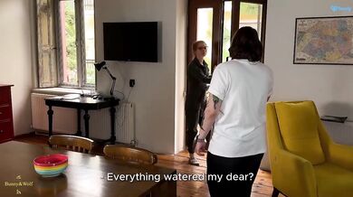 Hot Lesbian Redhead Femme In Overalls Grinds Lap For Dry Humping Orgasm And Moaning