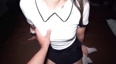Brunette Latina Schoolgirl with Big Ass Socks Destroyed by Cumshot in Mini Skirt Amateur Couple