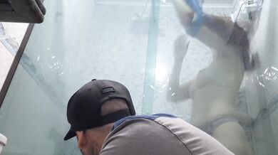 Cocky Plumber Fingerfucked That Perfect Pussy In The Bathroom