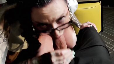 New Office Secretary Boss Fucks Huge Bouncing Tits Blowjob