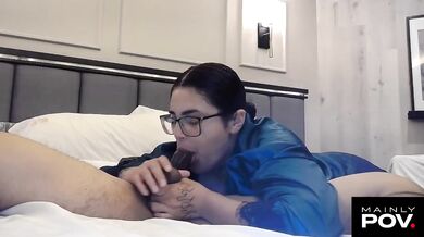 Hanna Xen Holds Balls While Sucking Dick Deepthroat Blowjob Ball Sucking