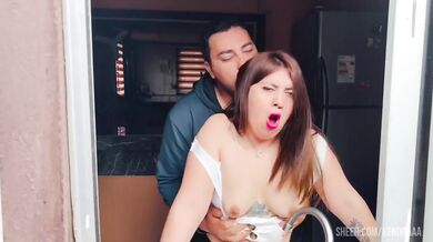Stepbrother fucks me in kitchen doing dishes taboo stepsister big ass hardcore