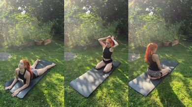 Flexible Redhead Outdoor Yoga Session Destroyed by Splitting Pants