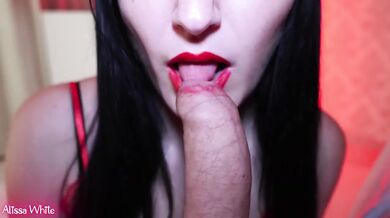 Sensual Brunette Blowjob POV Red Lips Cumshot Am