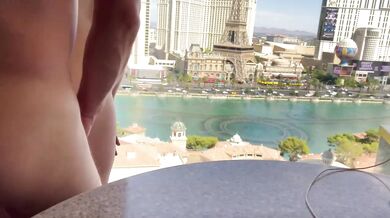 Vegas Hotel Window Public Blowjob and Creampie Sex with Hot Blonde Milf