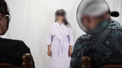 Wife getting naked in front of husband and his friend
