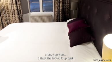 Stepmom's first-time double penetration in a toilet of a hotel shared room with her stepson