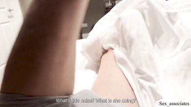Stepmom's first-time double penetration in a toilet of a hotel shared room with her stepson