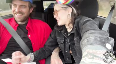 Hot goth sucks my cock so good on a road trip that I nut twice!