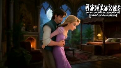 AI cartoon Flynn destroys Rapunzel with deep throat and belly licking