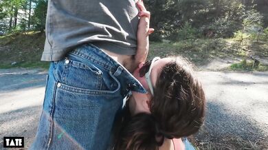 Pale Brunette Tries Deepthroat With Strangers