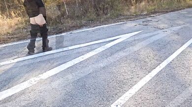 Exhibitionist Russian Wife Destroyed By Autumn Walk Flashing Nude In Forest Public Shower
