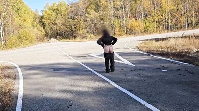 Exhibitionist Russian Wife Destroyed By Autumn Walk Flashing Nude In Forest Public Shower