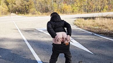 Exhibitionist Russian Wife Destroyed By Autumn Walk Flashing Nude In Forest Public Shower