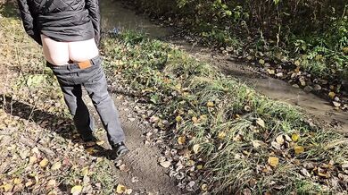 Exhibitionist Russian Wife Destroyed By Autumn Walk Flashing Nude In Forest Public Shower