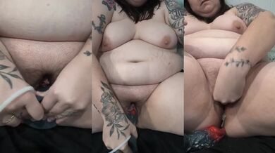 Wrecked Wet And Messy Thick Dildo Tiny Pussy Stretched BBW Creampie
