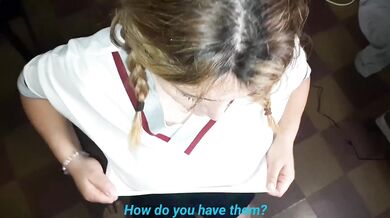 Blonde Schoolgirl Destroyed Her Professor with Deep Throat Cumshot