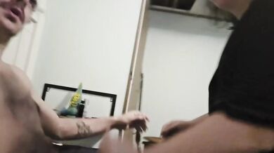 Pink haired BBW milf amateur couple deepthroat blowjob and gets facial