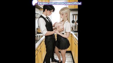 Blonde Waiter Doggy Missionary Oiled Creampie Kitchen POV