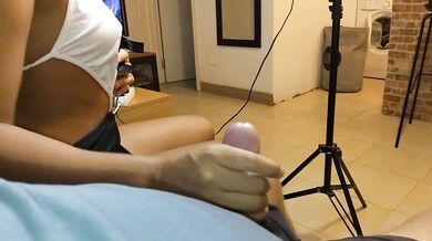 Night fun with this slutty sex performer playing with boobs and giving a pov blowjob