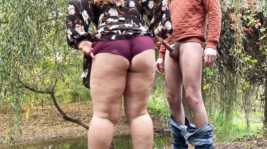 Chubby Stepson Destroys Wet Pussy Outdoors Doggy Style