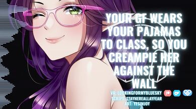 Cute Girlfriend Wears Pajamas Gets Creampied Against Wall Audio Porn