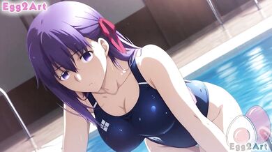 Sakura Matou big tits swimsuit blow job destroyed gushing choked uncensored fate stay night hentai egg2art