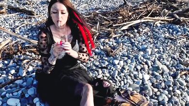 Smoking Femdom Human Ashtray Flogging Brutal Beach Session MILF Crying
