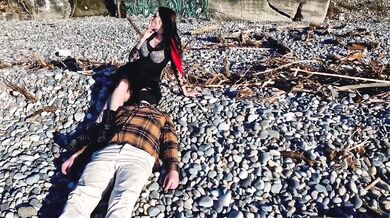 Smoking Femdom Human Ashtray Flogging Brutal Beach Session MILF Crying