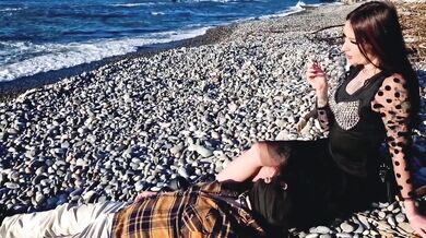 Smoking Femdom Human Ashtray Flogging Brutal Beach Session MILF Crying