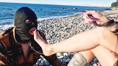 Smoking Femdom Human Ashtray Flogging Brutal Beach Session MILF Crying