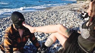 Smoking Femdom Human Ashtray Flogging Brutal Beach Session MILF Crying
