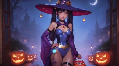 Mona and Scarlet Trick or Treat Door Knock Destroyed Gushing Blowjob Cumshot
