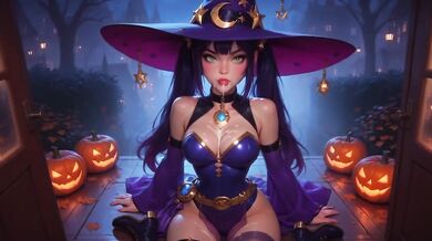 Mona and Scarlet Trick or Treat Door Knock Destroyed Gushing Blowjob Cumshot