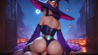 Mona and Scarlet Trick or Treat Door Knock Destroyed Gushing Blowjob Cumshot