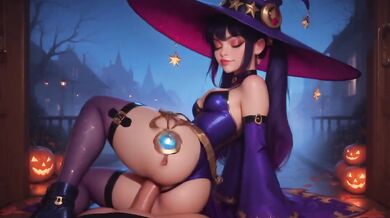 Mona and Scarlet Trick or Treat Door Knock Destroyed Gushing Blowjob Cumshot