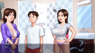 Stepsister Shows Her Big Tits And Gives Him Her Wet T-shirt To Wash Hentai Game