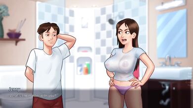 Stepsister Shows Her Big Tits And Gives Him Her Wet T-shirt To Wash Hentai Game