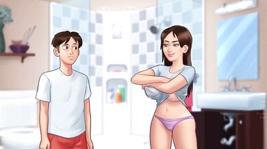 Stepsister Shows Her Big Tits And Gives Him Her Wet T-shirt To Wash Hentai Game