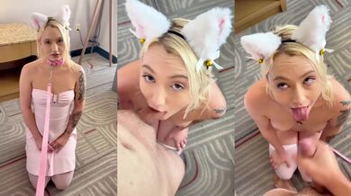 Obedient Blonde Catgirl Cat Ear Collar Leash Submissive Slut POV Role Play Best Blowjob Hard Deeptroat Porn
