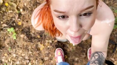 Raw Public Blowjob Destroyed By Big Dick As Teenage Red Head Walks In Park With Cum