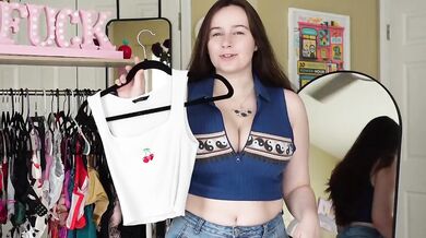Crop Top Try On Haul Destroyed By Big Tits OnlyFans Amateur Brunette Gushing Natural HD Solo Verified