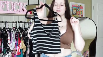Crop Top Try On Haul Destroyed By Big Tits OnlyFans Amateur Brunette Gushing Natural HD Solo Verified