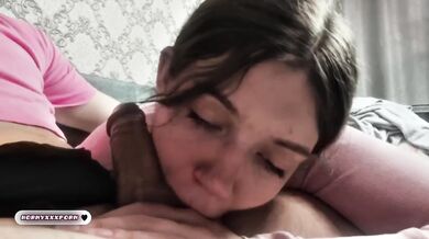 Sloppy Cute Brunette Babe Helps Relax With Cum In Mouth