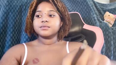 Tatted Ebony Babe Gets STONED and Plays with her Big Tits