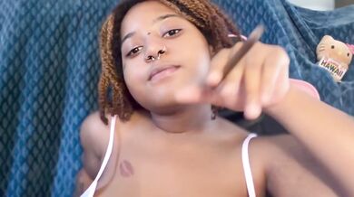 Tatted Ebony Babe Gets STONED and Plays with her Big Tits