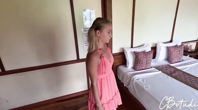 Hot Blonde Stepdaughter Shares Hotel Bed With Stepdad Cowgirl Creampie