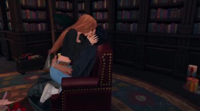 Library Sex Destroyed During Sims Game With Babe Having Big Tits Cunnilingus Orgasm