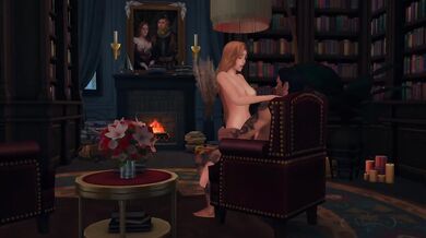 Library Sex Destroyed During Sims Game With Babe Having Big Tits Cunnilingus Orgasm